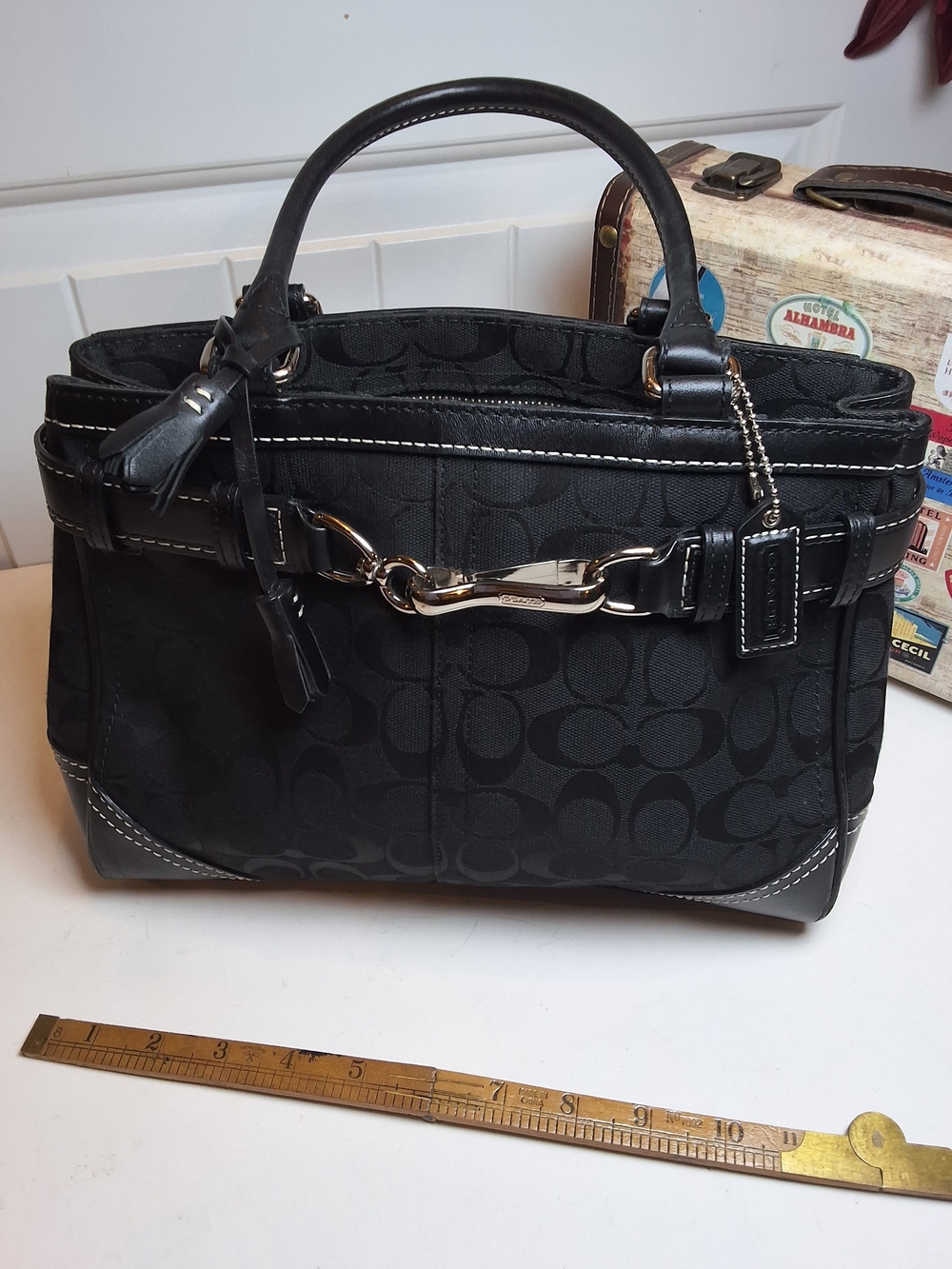 Coach Black Signature Canvas Satchel with Silver Hardware